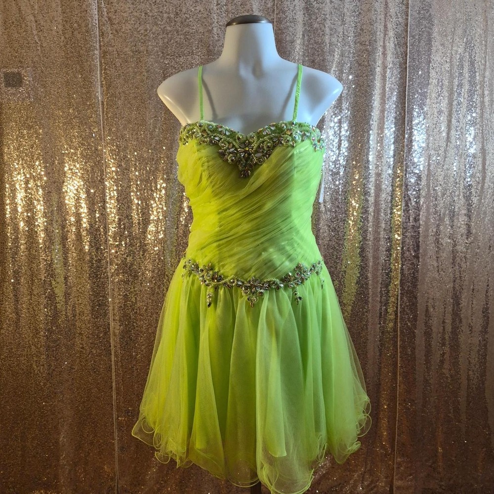 Poly USA Neon Green Strapless Beaded Tulle Formal Dress/Sizes S-M-L-XL-2XL